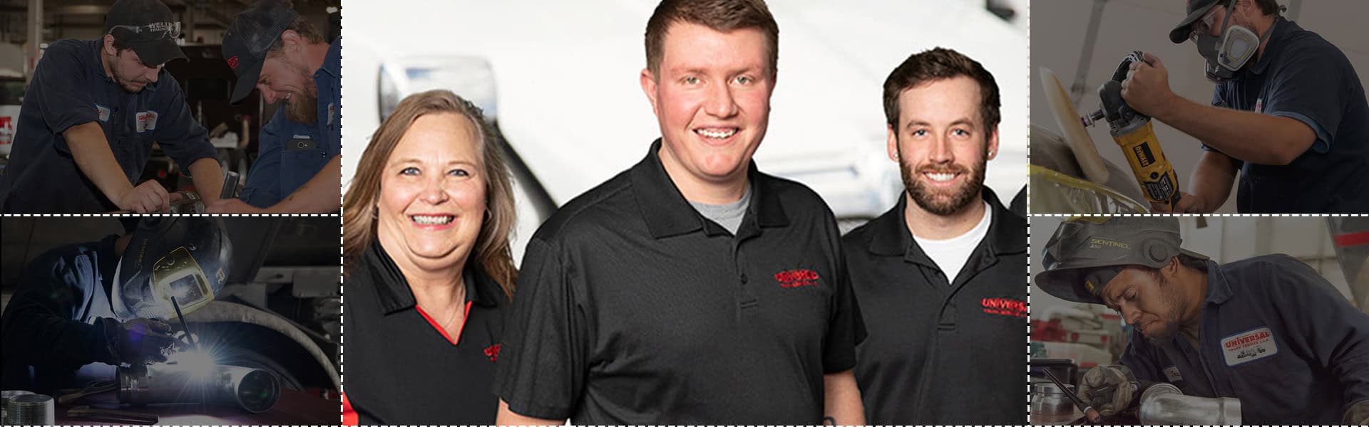 Careers at Universal Truck Service - diesel mechanics, tanker welders, body shop technicians, and sales team working on heavy duty trucks and trailers at UTS shops in Roseville and New Brighton Minnesota